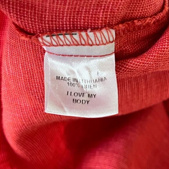 FLAX Womens 100% Linen Short Sleeve Brick Red Oversized Top Blouse | Size Large - Picture 5 of 6